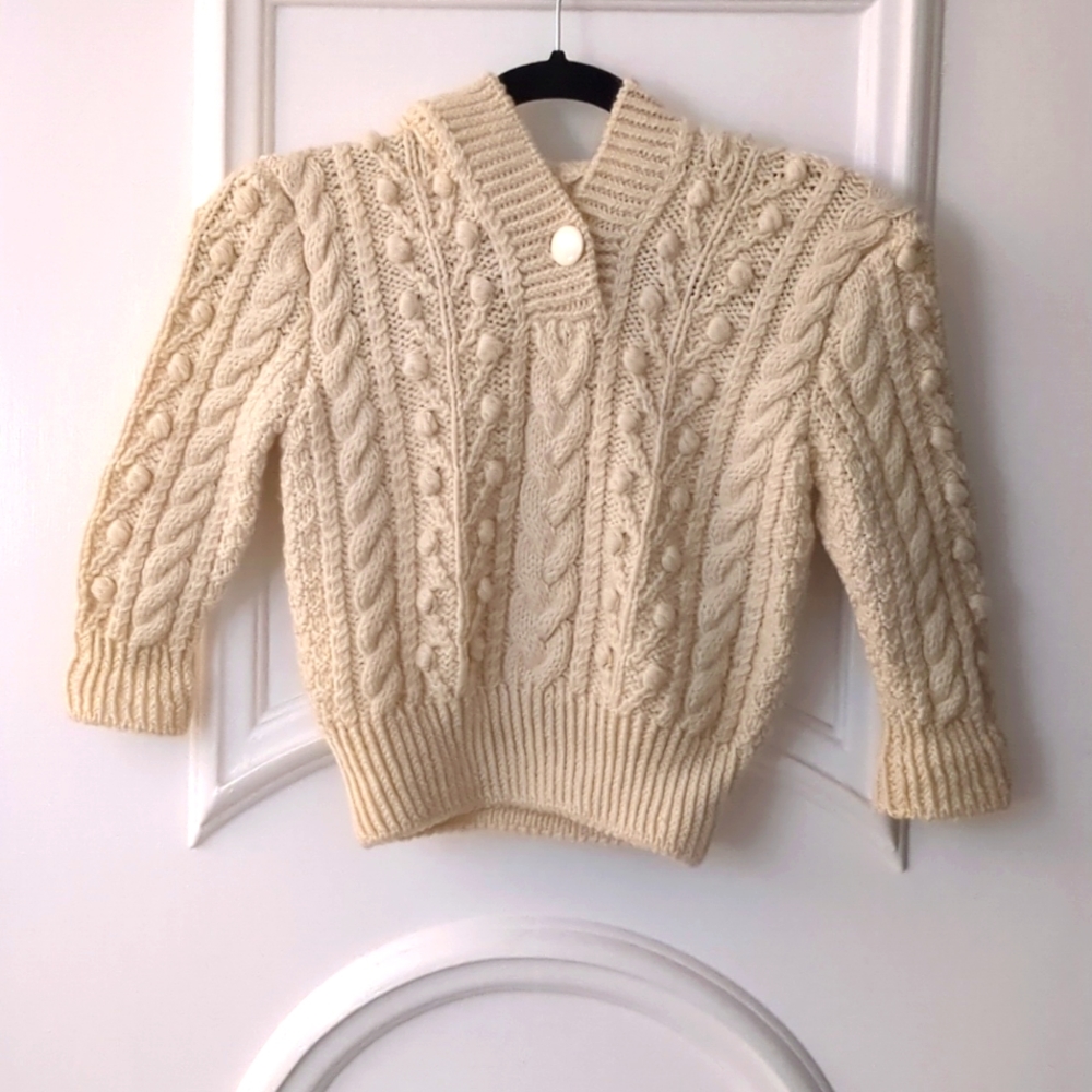 Children’s 5/6y 100% Wool Fisherman's Hooded Pullover Sweater Unisex